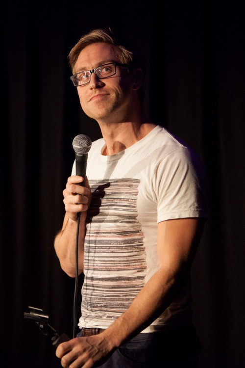 Comedian Russell Howard performs new material at a charity gig.